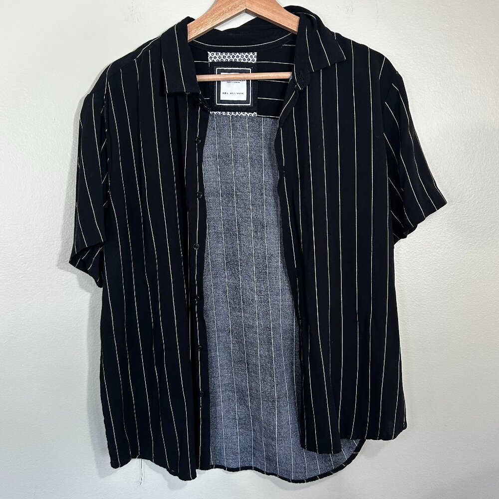 Denim & Flower Ricky Singh - button up shirt - short sleeve -Large - Black white